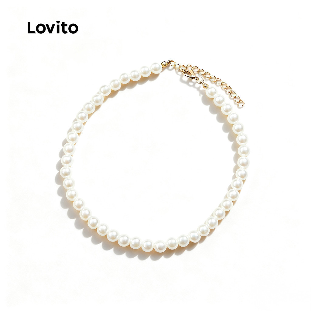 Vòng cổ choker Lovito đính ngọc trai nhân tạo phong cách thanh lịch L17M155 (Màu trắng)