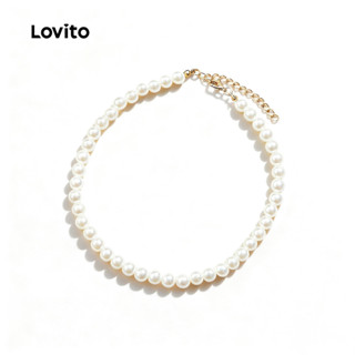 Vòng cổ choker Lovito đính ngọc trai nhân tạo phong cách thanh lịch L17M155 (Màu trắng)