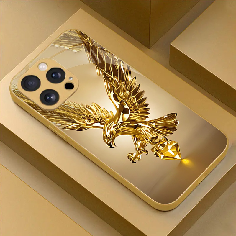 Ốp điện thoại kính phong cách Lucky Golden Eagle cho iPhone 17 / 17 Pro / 17 Air / 17 Pro Max / 16 /