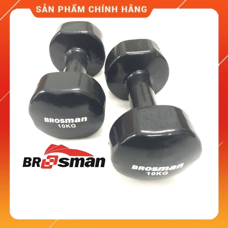 {Chính Hãng} Cặp tạ tay 10kg Brosman nhập khẩu  màu đen(2 quả),tạ sắt bọc cao su 10kg,tạ sắt đúc 10k