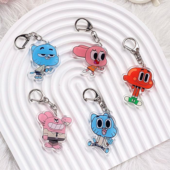 Anime The Amazing World of Gumball Acrylic Car Keychain Accessories Bag Charm Cute Backpack Pendant 