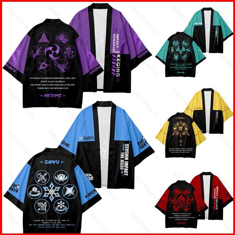 BS1 Anime Genshin Tác Động Cardigan Kimono Haori Dài Tay Áo Khoác Ngoài Rời Nhân Quả Áo Zhongli Xiao