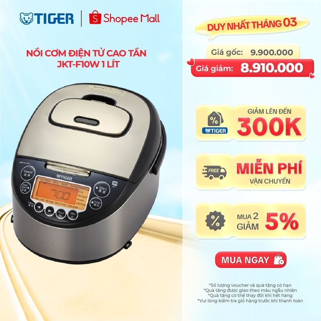 Nồi Cơm Điện Tử Cao Tần Tiger JKT-F10W 1 lít - Hàng chính hãng