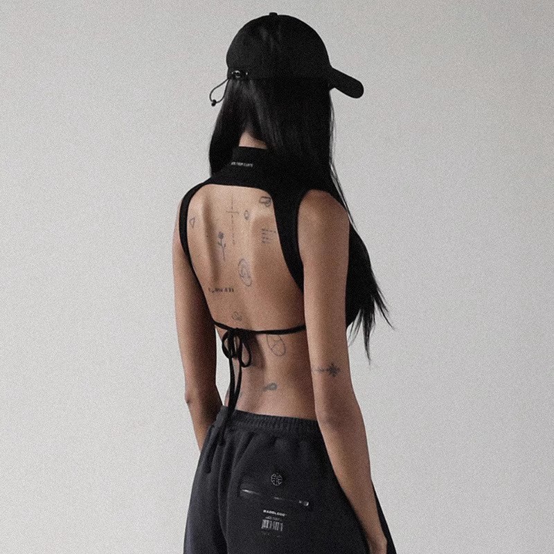 Badblood  bcac Series of sexy tank tops for women, backless camisole with half-high collar, trendy