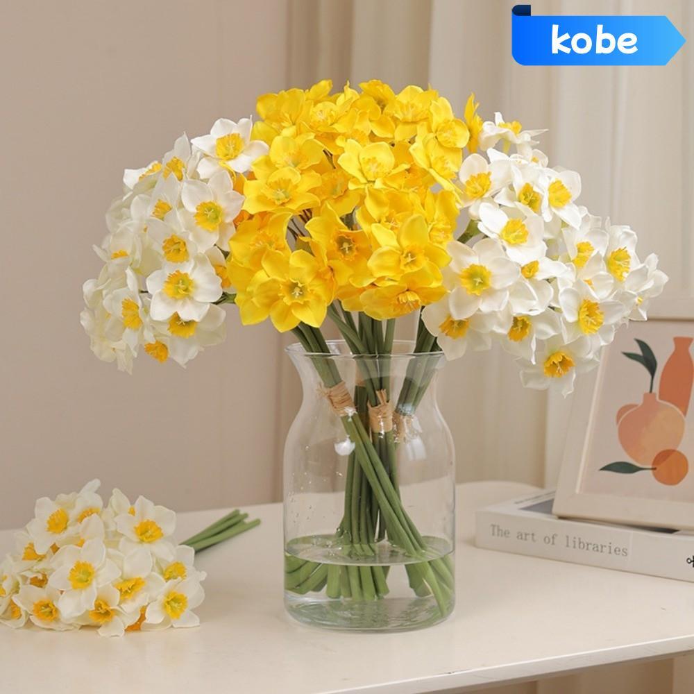 KOBE 6 Cái / gói Hoa Thủy Tiên Nhân Tạo, Bó Hoa Thủy Tiên Giả Màu Trắng Mô Phỏng, Lễ Hội Hoa Lụa Tra