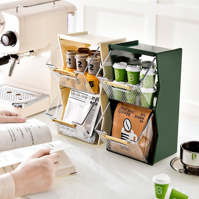 Túi Trà Hộp Bảo Quản Viên Trà Cà Phê Văn Phòng Trong Suốt Acrylic Để Bàn Phòng Trà Kệ OM3L