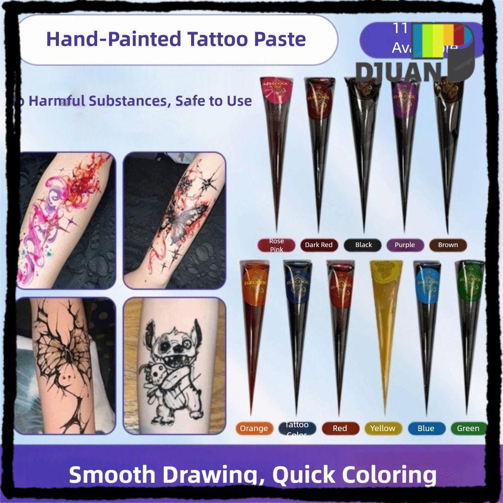 DUOJUAN Henna Tattoo Cream, Black Brown Temporary Henna Paste Cone, Henna Cream Dễ sử dụng Bán vĩnh 