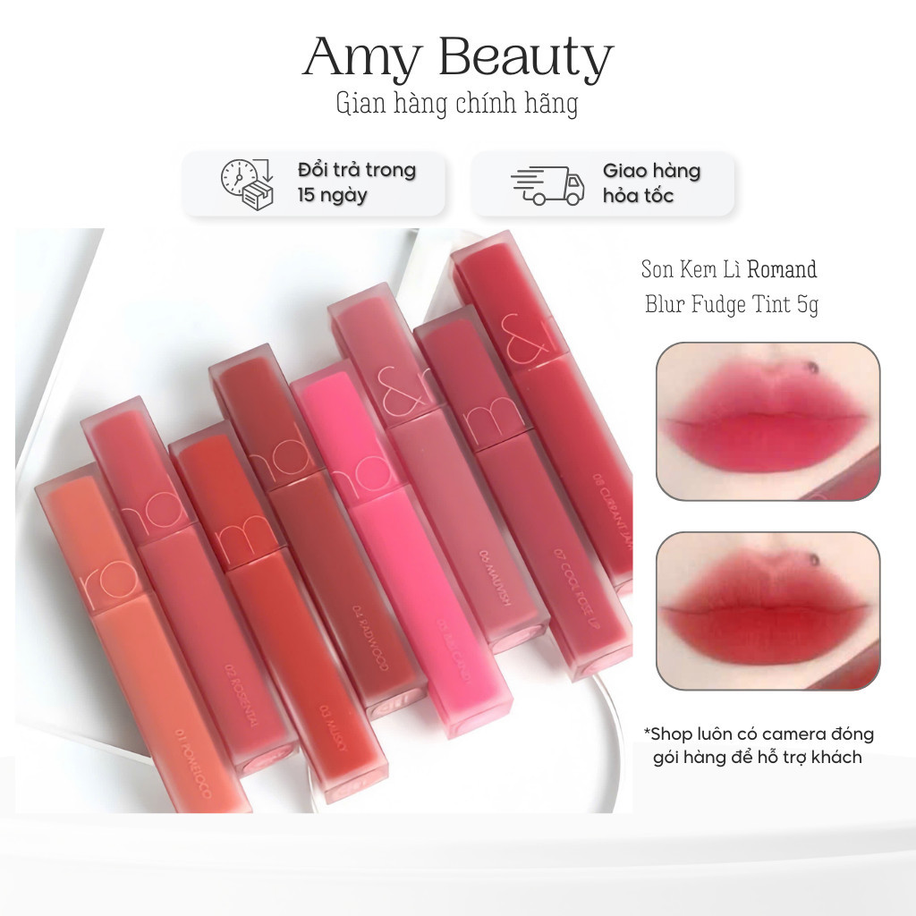 Son Kem Lì Romand Blur Fudge Tint Chất Bùn Lên Màu Chuẩn, Mịn Môi 03 Musky, Màu 04 Radwood 5g Hàn Qu
