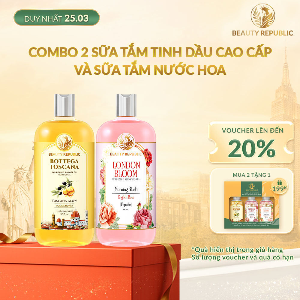 Bộ đôi Sữa tắm tinh dầu Ý Toscana Glow 500ml & Sữa tắm nước hoa Anh Morning Blush 500ml