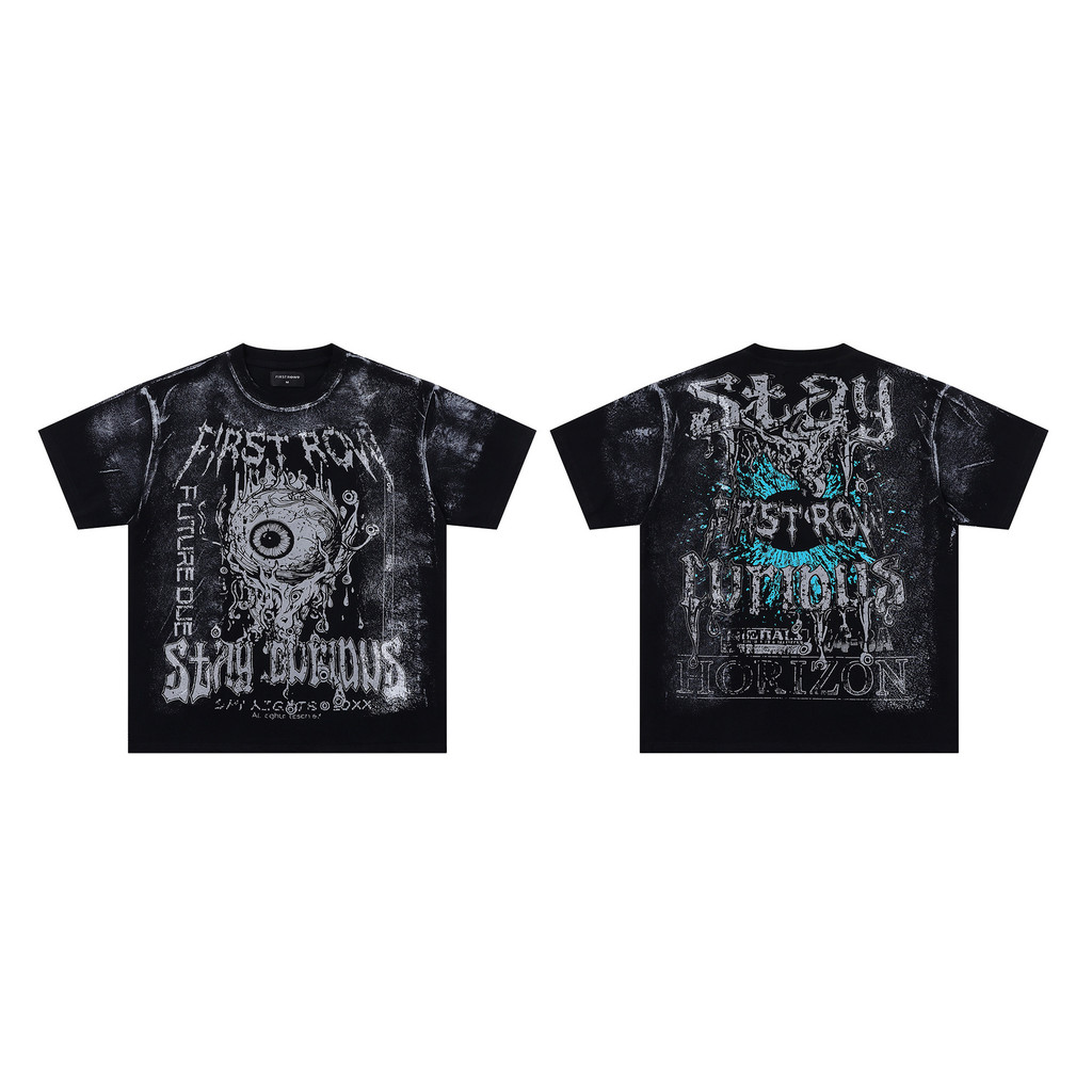 WHD8 FIRST ROW STAY CURIOUS EYEBALL FOIL Street style short-sleeve t-shirt for men