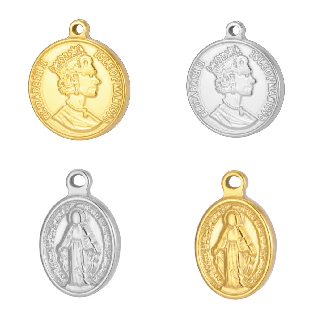 MYSHAPE 1 Mặt Dây Chuyền Hình Nữ Hoàng Elizabeth II & Đức Mẹ Maria, thép không gỉ, quyến rũ