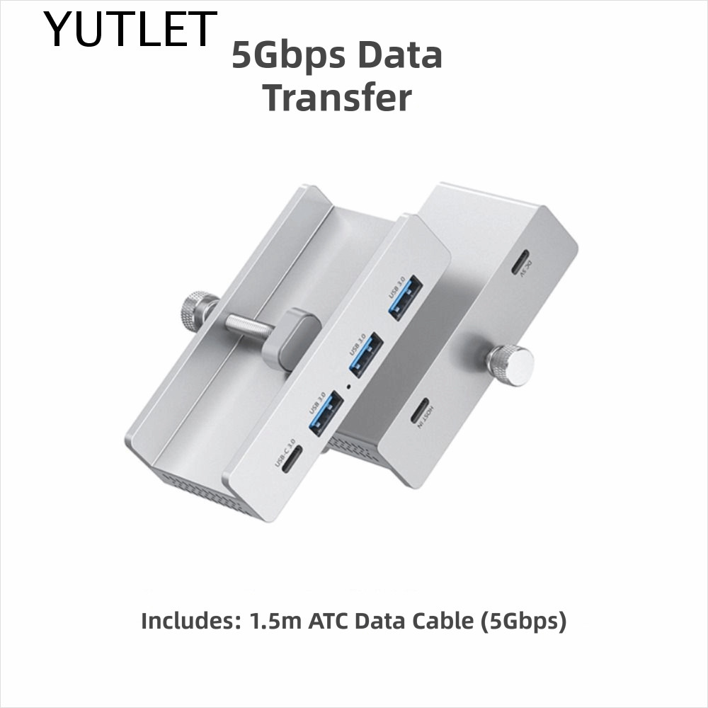 Kẹp HUB USB YUTLET, Bộ chuyển đổi bộ chia USB USB 3.2 / 3.0 / 2.0 5Gbps, Thiết kế kẹp Nguồn điện Máy