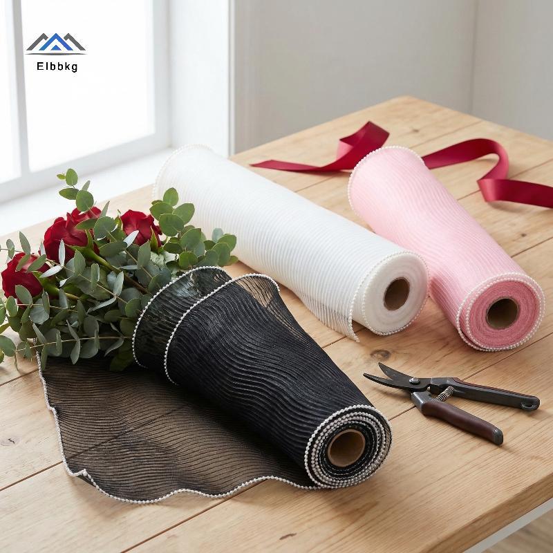 ELBBKG Cưới Bó Hoa Lưới Sóng Sợi Vàng Cạnh Cuộn Cho Thủ Công DIY Trang Trí Bàn Á Quân 4Yards 28CM Có