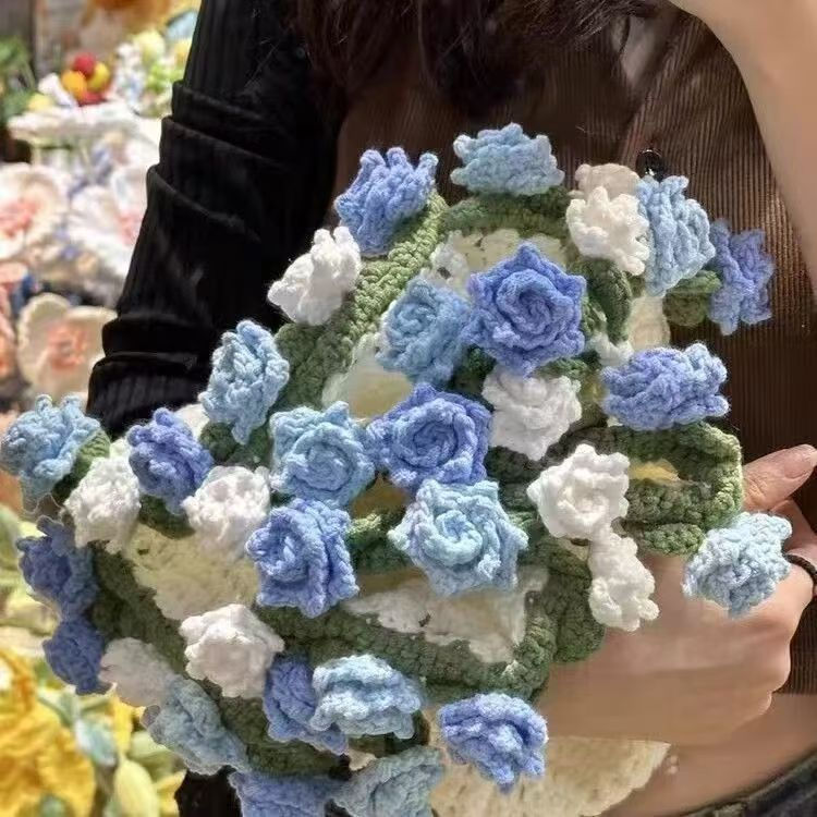 New Product#Hand-knitted pointed rose and lily of the valley blanket bouquet diy Material kit for cr