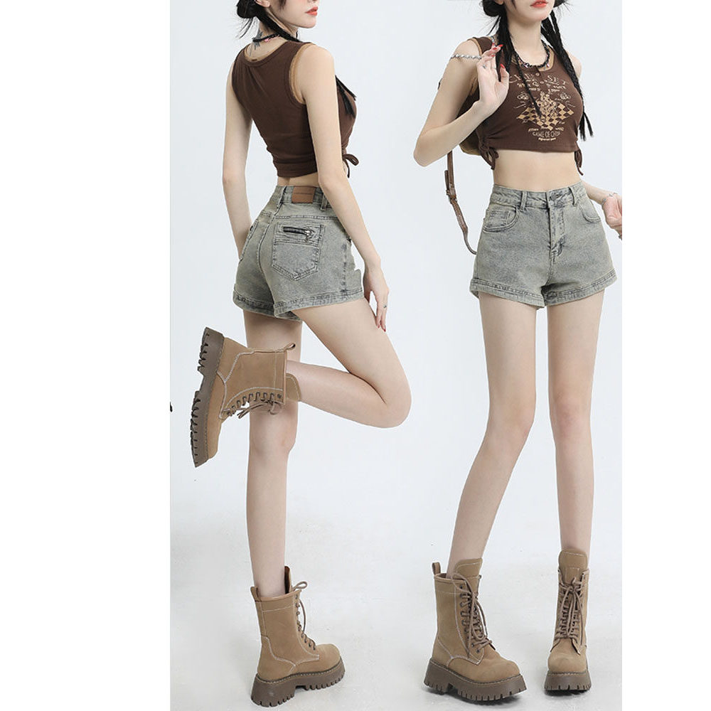 quần short jean nữ quần đùi jean nữ Quần short bò hot girl kiểu Mỹ quần siêu ngắn chữ A cạp cao thon