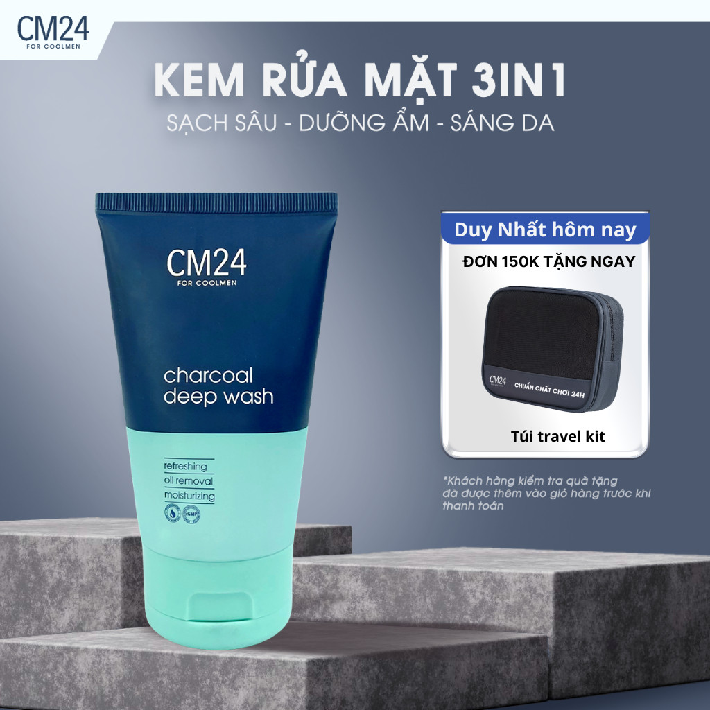 Kem Rửa Mặt Than Hoạt Tính Giúp Làm Sạch, Loại Bỏ Dầu Thừa CM24 FOR COOLMEN Charcoal Deep Wash 100ml