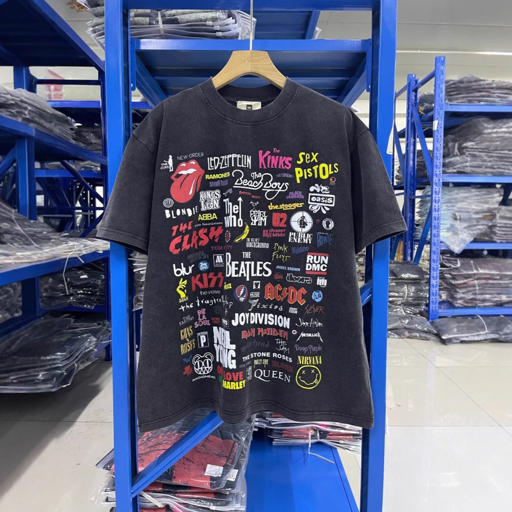 DOGT Rock band short sleeve shirt vintage Vintage washed distressed loose-fitting couple's short-sle