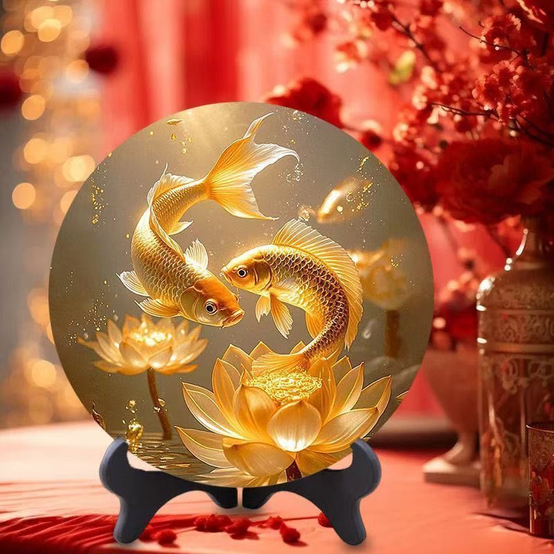 Golden Koi [Tranh trang trí] Tranh trang trí phòng khách Hàng năm Có nhiều hoa hồng Hồng Ruyi May mắ