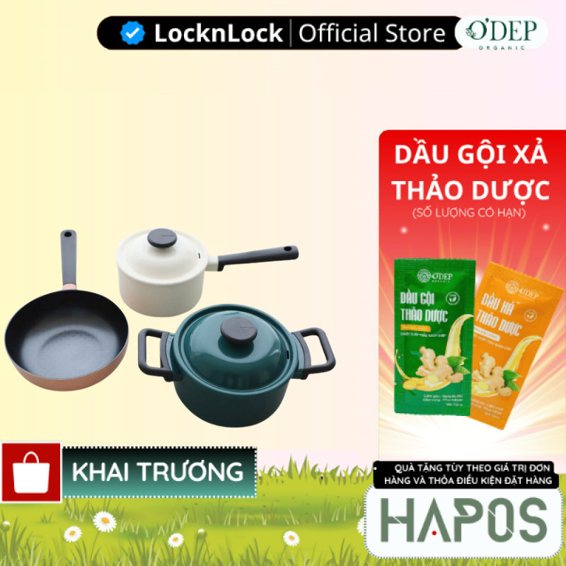 Bộ nồi chảo sâu lòng LocknLock 3 món Decore  LDE1181IHS01 - HAPOS LBE