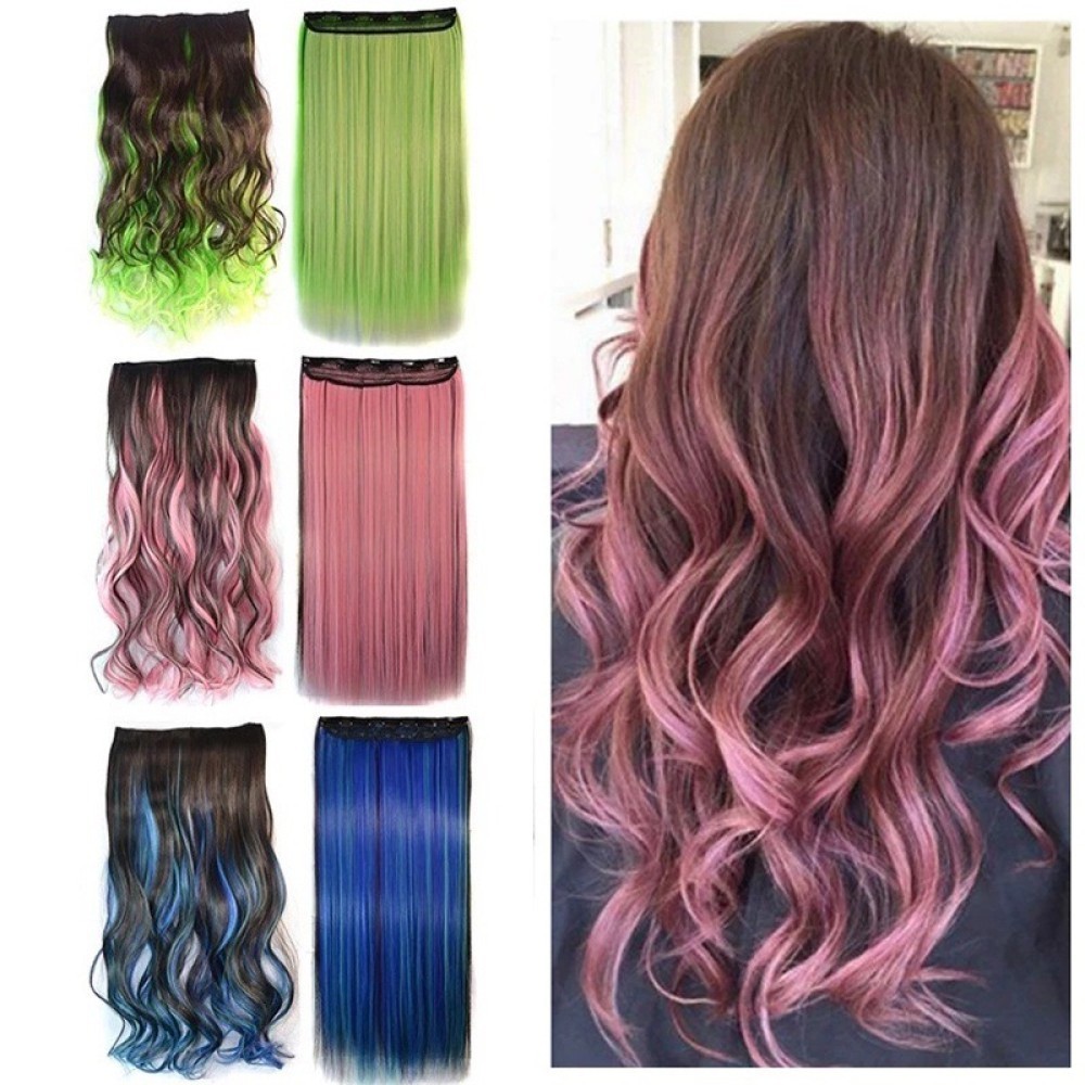 One Piece Color Highlight Five Cards Hair Extension Straight Hair Curls Wig Set Hair Weft Bán buôn H