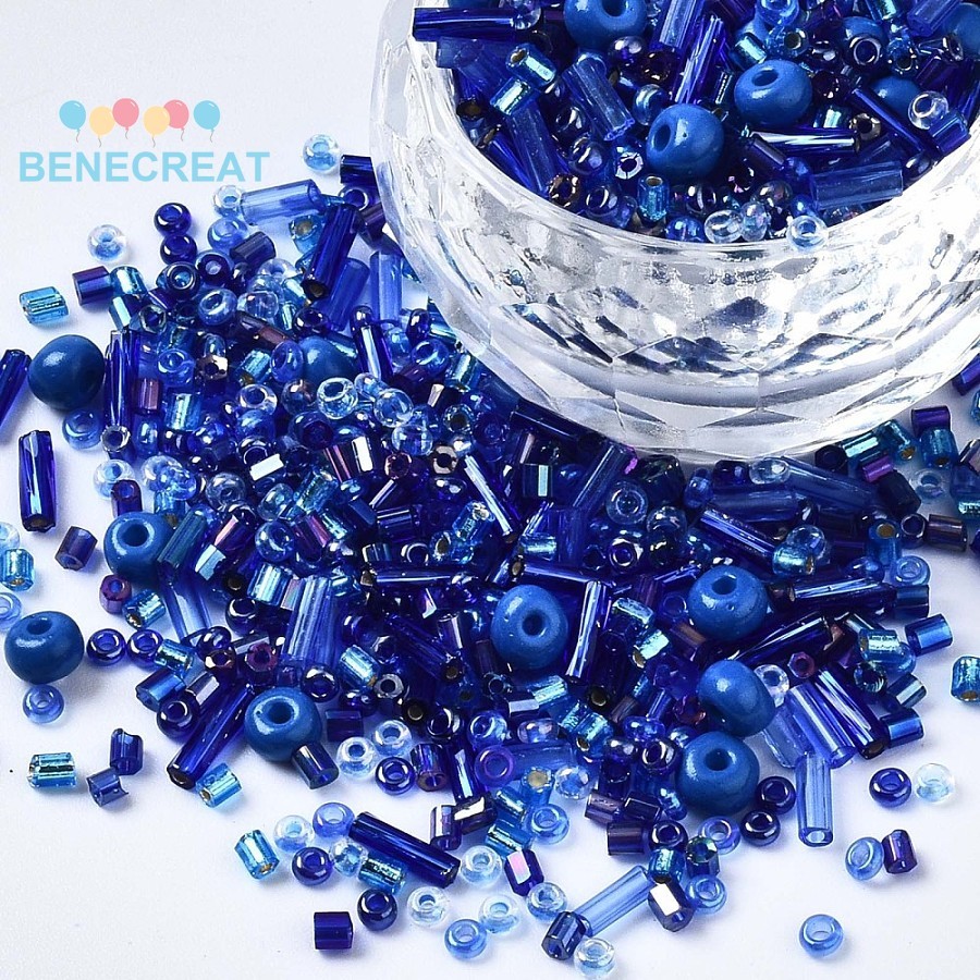 BENECREAT 1 pound Hạt giống thủy tinh FGB Phong cách hỗn hợp Hình dạng hỗn hợp Màu xanh 1 ~ 7x2 ~ 4m