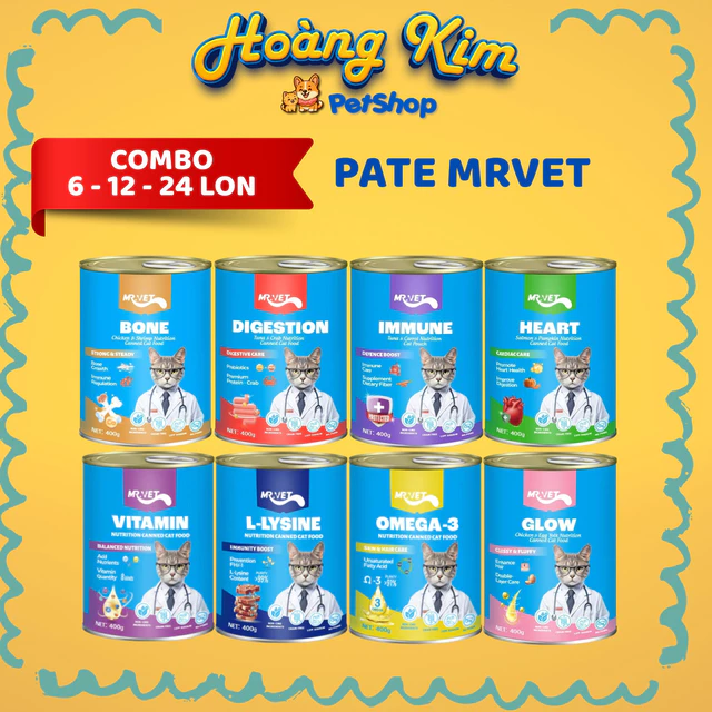 ( Hỏa Tốc ) Combo 6-12-24 Lon Pate Mèo MRVET 400G - Thức ăn mèo tiêu hóa, sáng mắt, mượt lông
