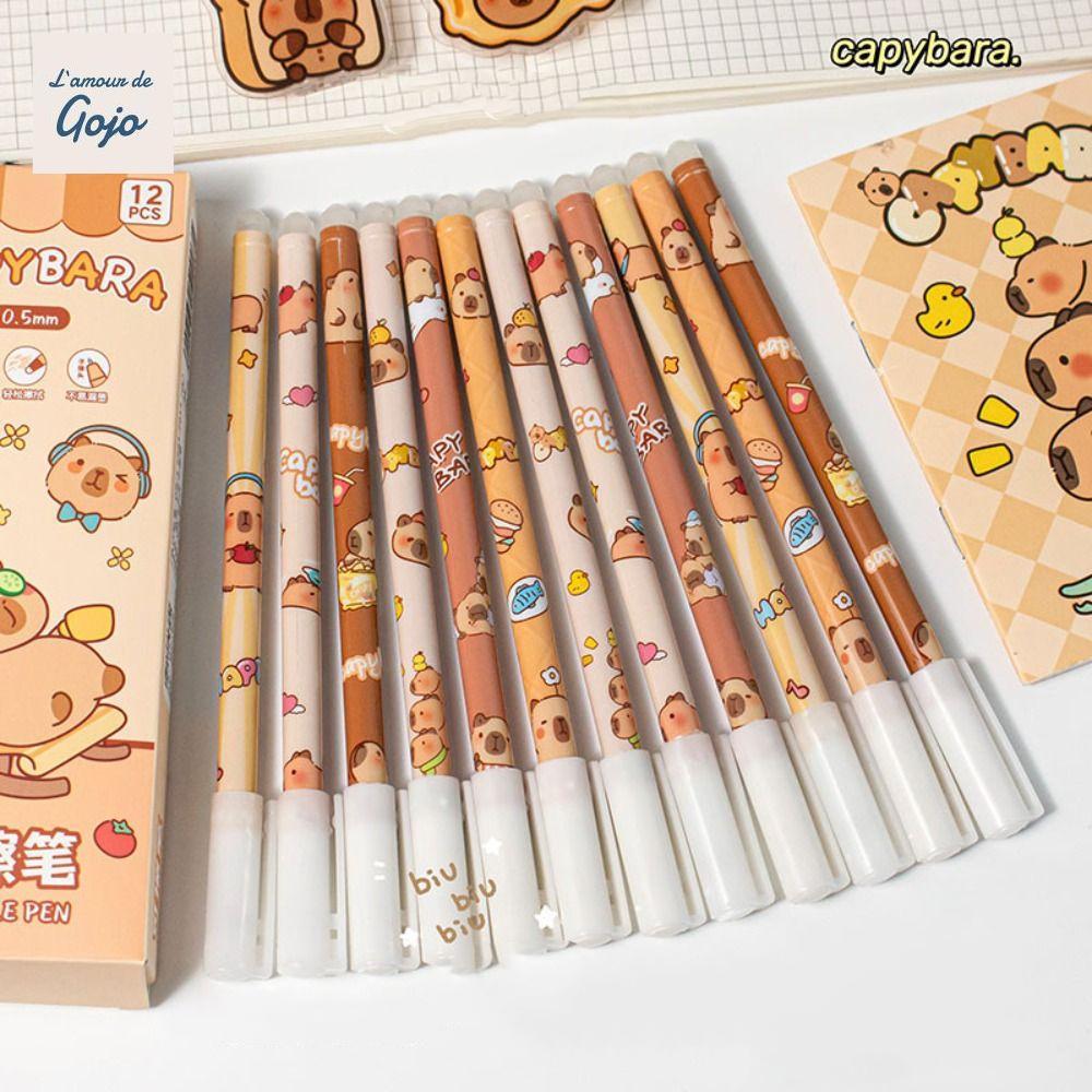 GOJO 12 CÁI Bút xóa được Capybara, Bút xóa được gấu trúc Kawaii dễ thương, INS Thẩm mỹ 0.5mm Mực xan