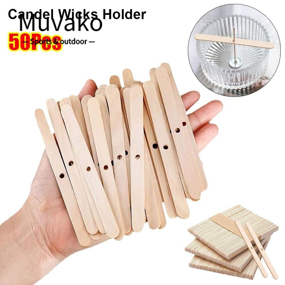 MUVAKO 50 Cái Dụng cụ làm Candel, Giá đỡ bấc Candel 114mm bằng gỗ, Thiết bị định tâm DIY Thủ công th