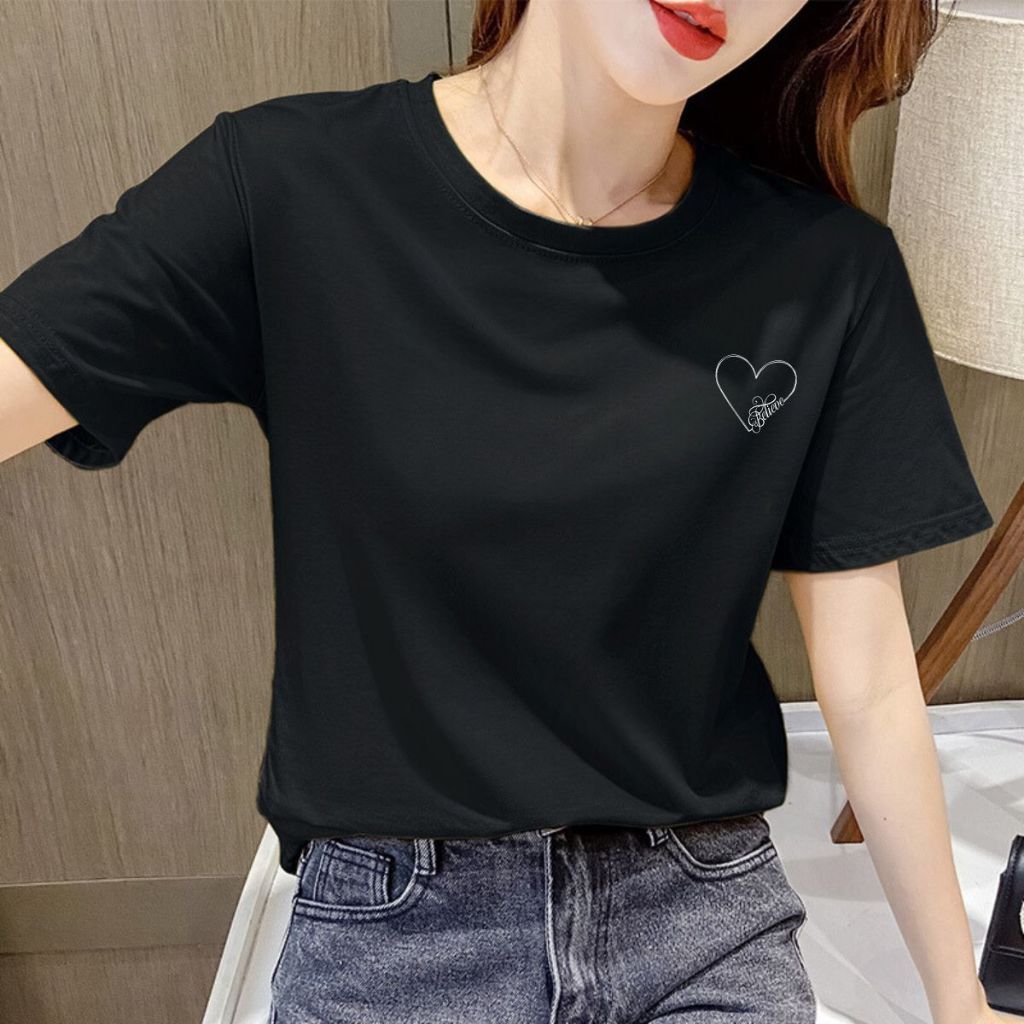 (COD) Áo thun nữ dáng rộng in hình tim believe - Áo phông nữ Loza form rộng Loza- Mã RT7196