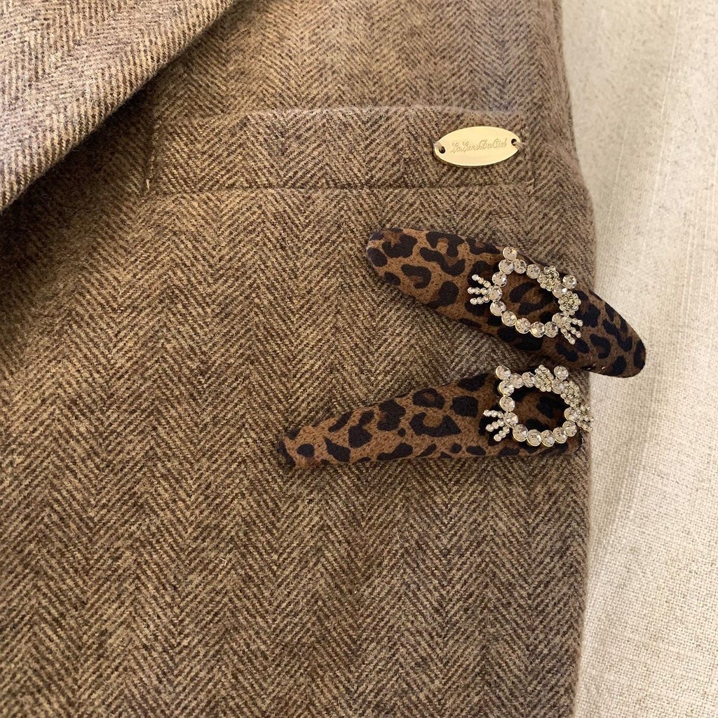 Kitty Kitty Kitty Da Báo In Tóc ~ Thu Đông Nhung Bên Kẹp Tóc Gãy BB Breaking Clip Phụ Kiện Tóc Kẹp T