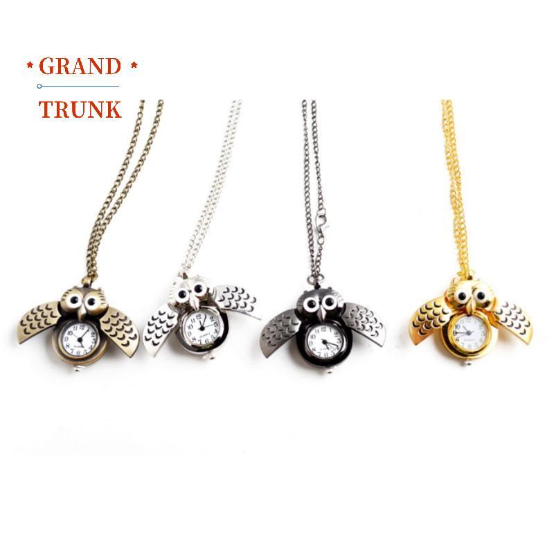 [GRAND-t] Thời Trang Vintage Nam Nữ Hợp Kim Retro Hình Cú Đồng Hồ Mặt Dây Chuyền Vòng Cổ Dài Dây Chuyền Đồng Hồ Quà Tặng Sinh Nhật