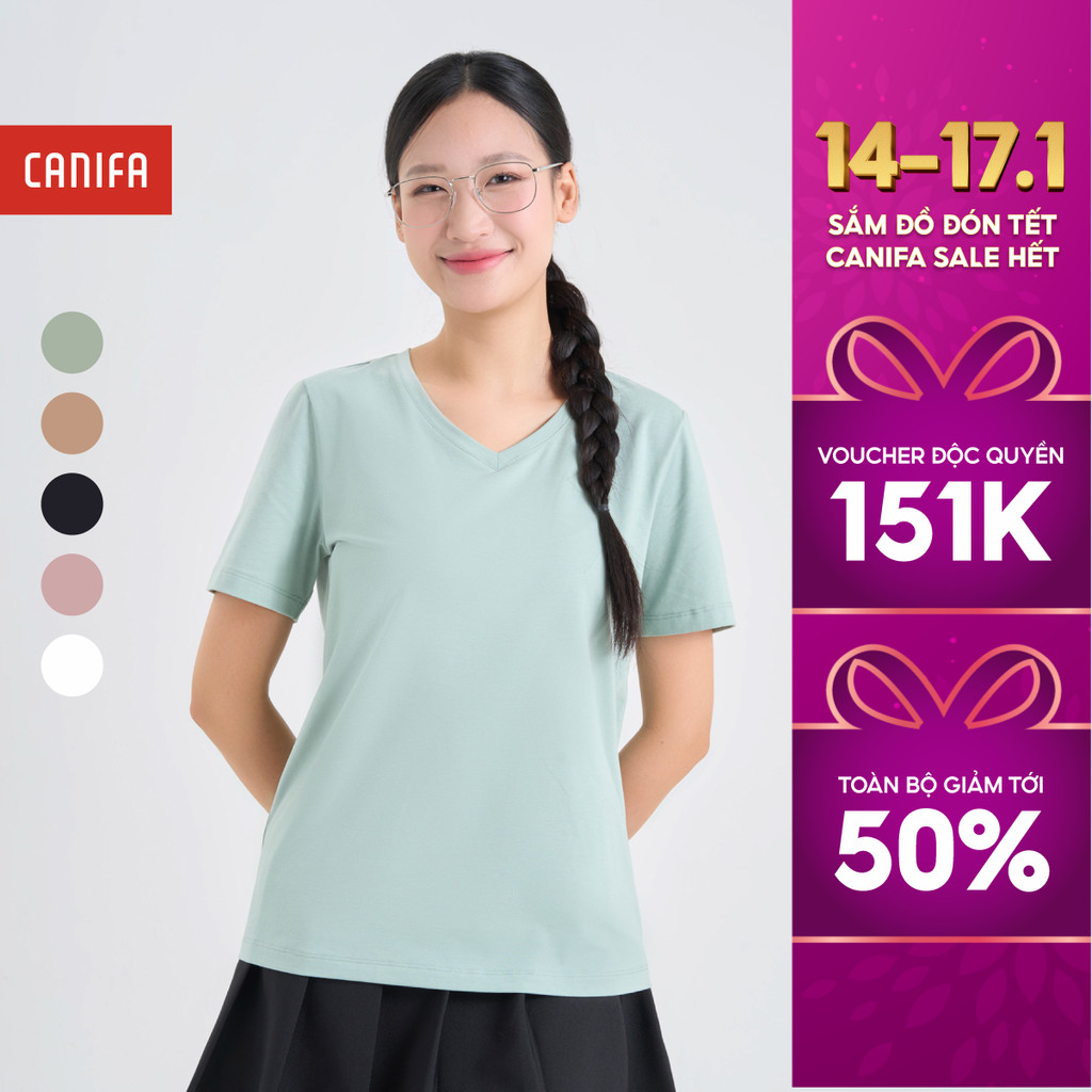 Áo phông nữ cổ tim CANIFA 6TS25A002