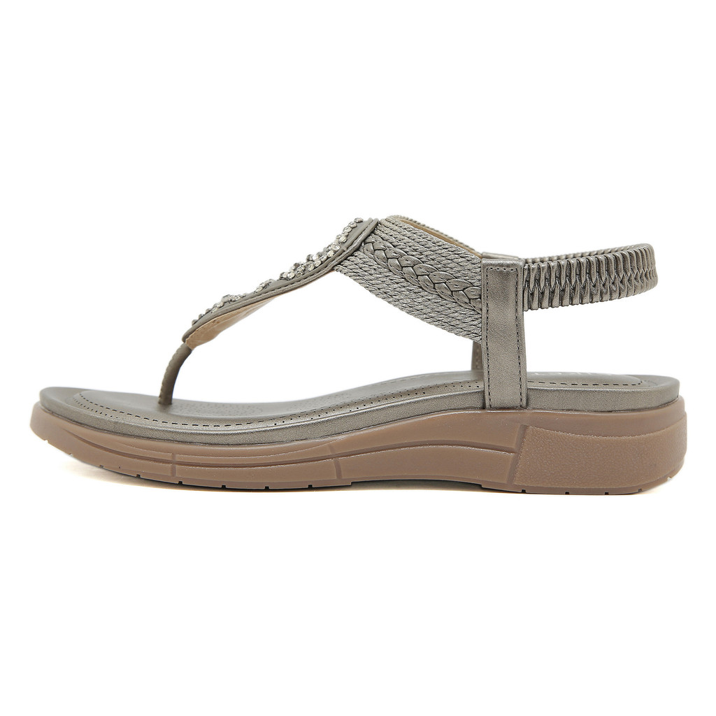 Giày Sandal Mới Bohemian Kim Cương Giả Thoải Mái Đi Biển Kỳ Nghỉ Giày Đế Bằng