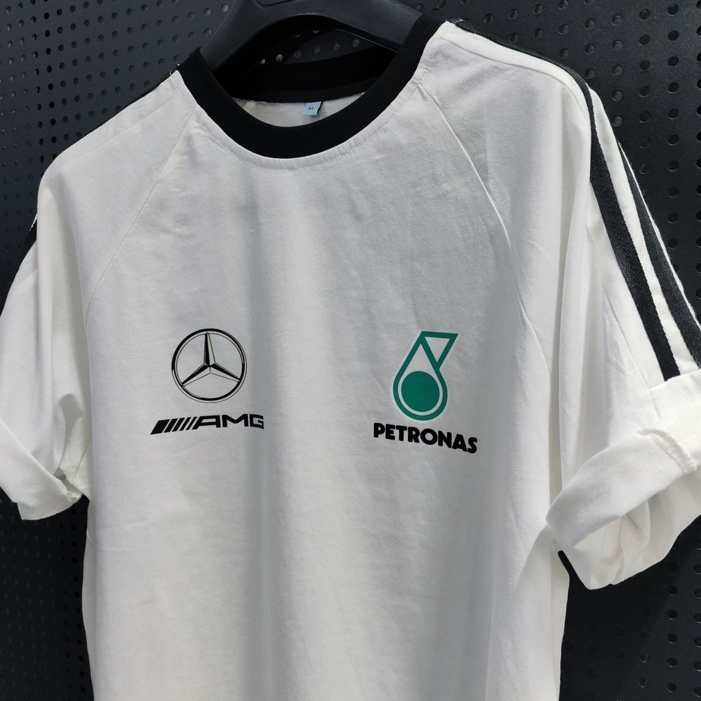 White AMG short-sleeved shirt, F1 racing suit, Lewis, Leclerc, breathable outdoor sports T-shirt