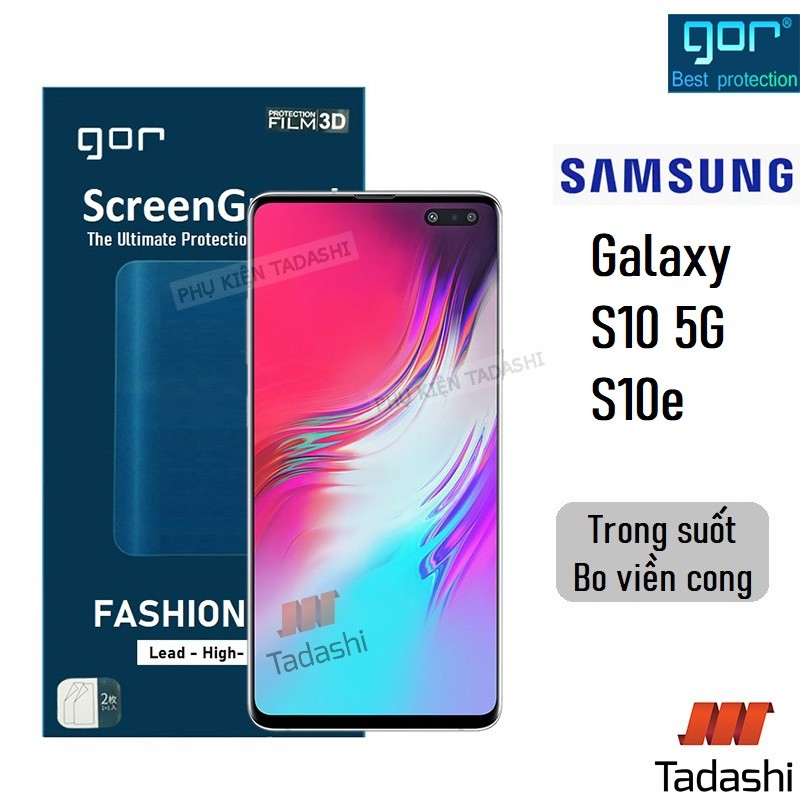 Bộ 3 Miếng Dán Dẻo Gor Samsung S10 5G/ Samsung S10e Dán Full Màn 3D, Trong suốt Bo Viền Cong - Hãng 