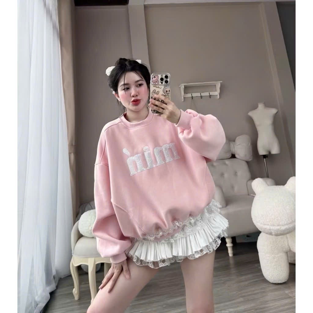 ÁO SWETER THÊU NỔI MIU CHẤT NỈ XK DÀY MỊN PHỐI REN NHƯ HÌNH XSTT FASHION