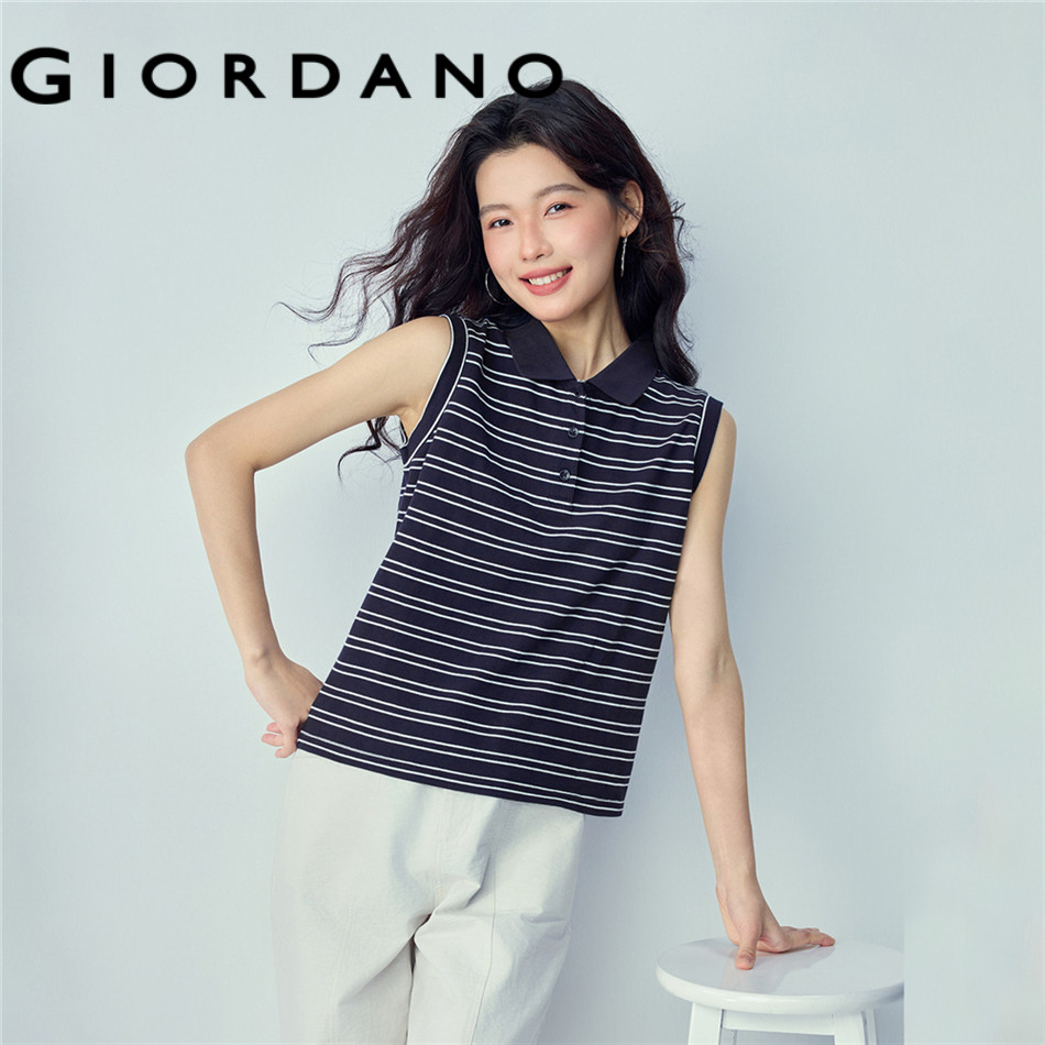 GIORDANO WOMEN Striped sleeveless polo shirt 13316802