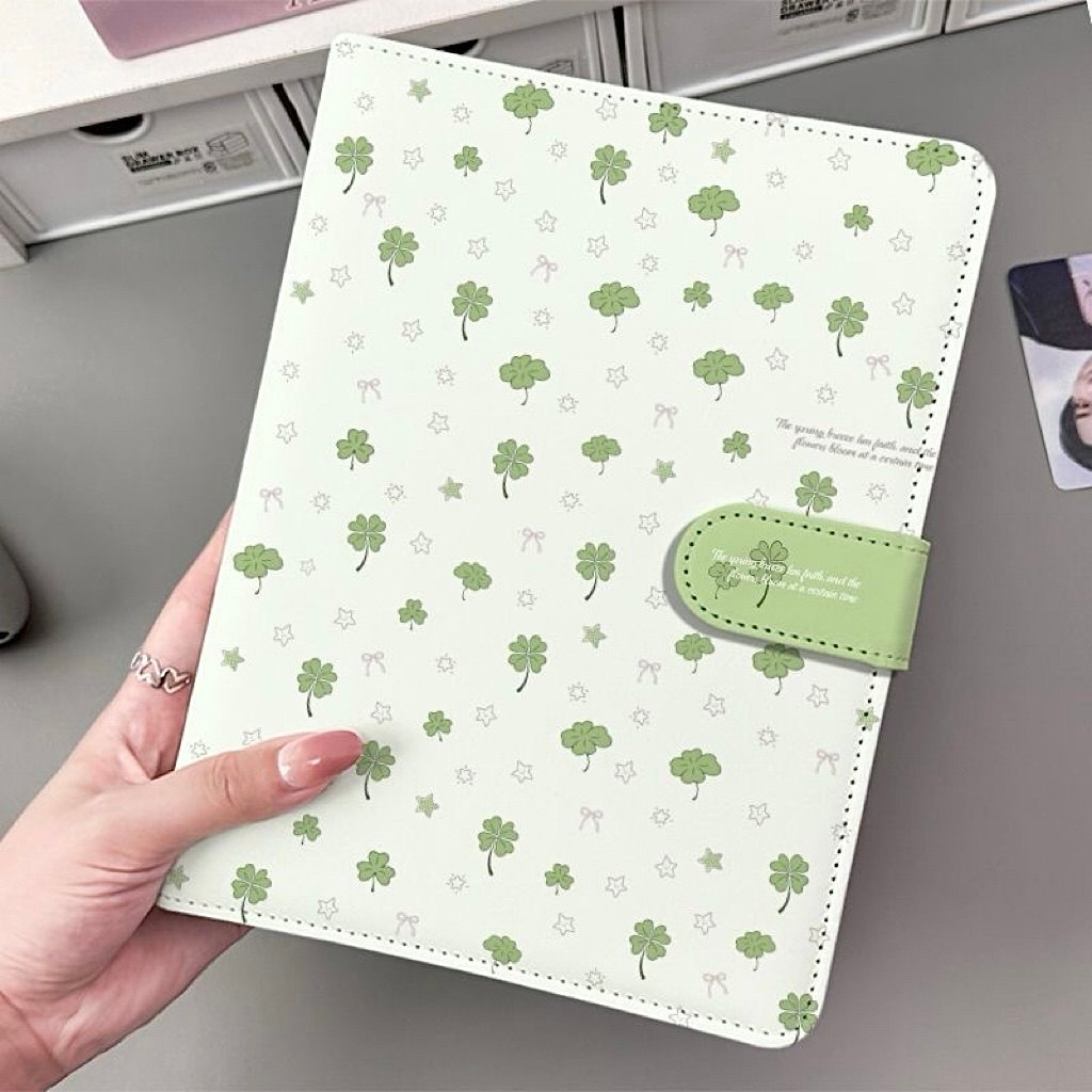 Bạc hà Green Lucky Four-Leaf Clover A5 Loose-Leaf Leather Card Book Four-Grid Star Đuổi Theo Hiệu Ứn