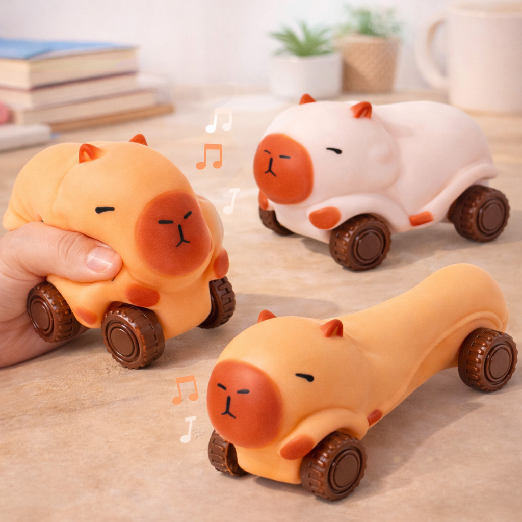 Capybara Squishy Có Bánh Xe – Đồ Chơi Xe Capybara Co Giãn Bóp Xả Stress Dễ Thương Cho Bé