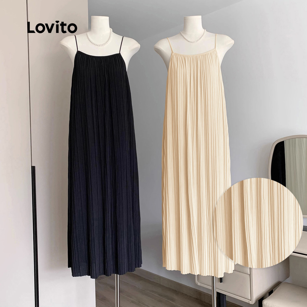 (Hot) Lovito Váy xếp nếp trơn thông thường dành cho nữ LNE27240 (Nhiều màu)