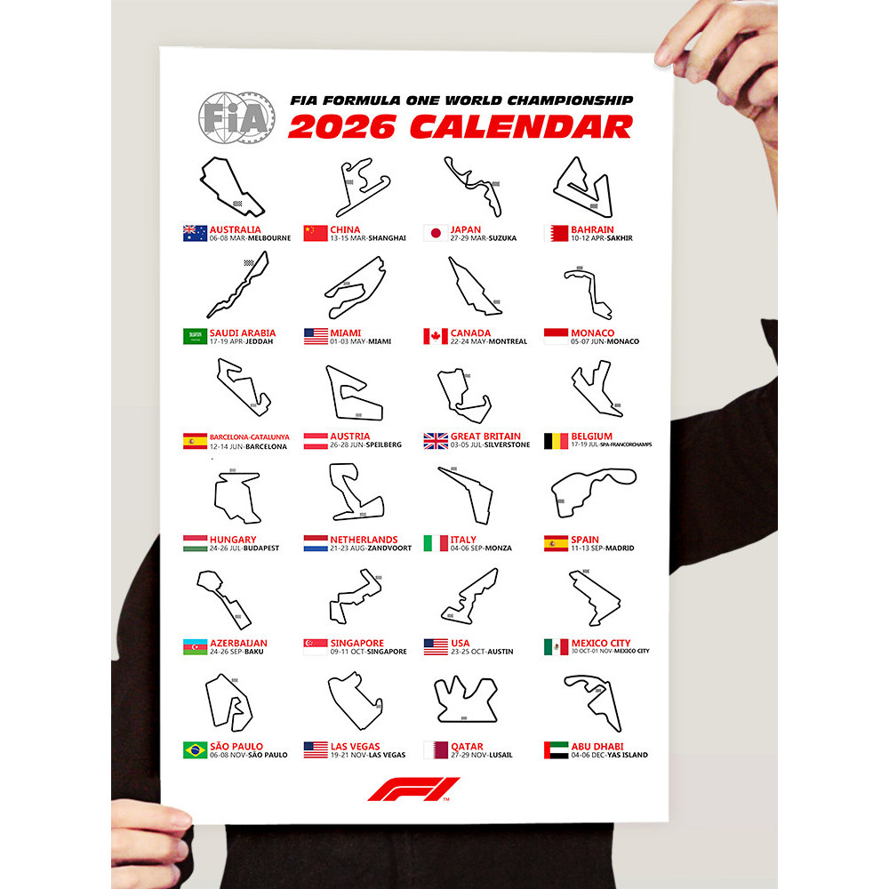 2026 F1 Lịch Poster Bức Tranh Tường Thế Giới F1 Công Thức Một Xe Tranh Theo Dõi Dán Tường