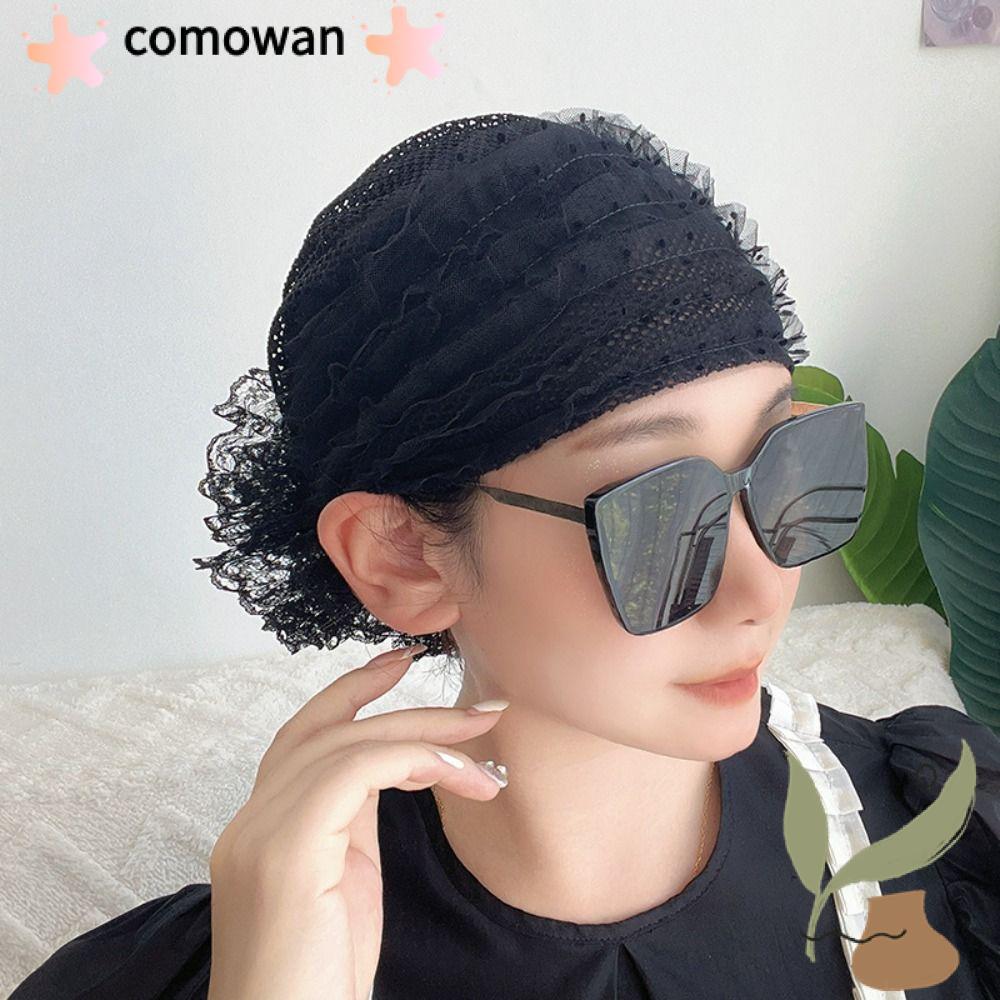 Khăn trùm đầu COMOWAN, Mũ xếp ren Hồi giáo, Thời trang thoáng khí Mùa hè Mũ beanie thanh lịch dành cho nữ