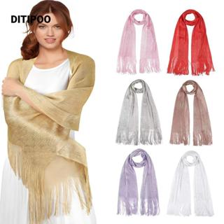 Ditipoo Khăn quàng cổ sáng bóng bạc vàng, Khăn lụa tua rua ren yếm mỏng, Khăn quàng cổ che cổ Khăn che nắng thời trang Khăn choàng rỗng sáng cho mùa xuân, mùa hè, mùa thu