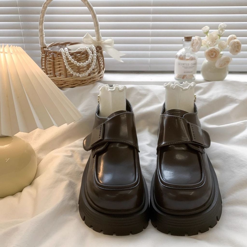 2026 Sản Phẩm Mới MGG Đế Dày Tăng Chiều Cao Giày Da Nhỏ Nữ Phong Cách Anh Cao Gót Tất Cả Trận Đấu Ve