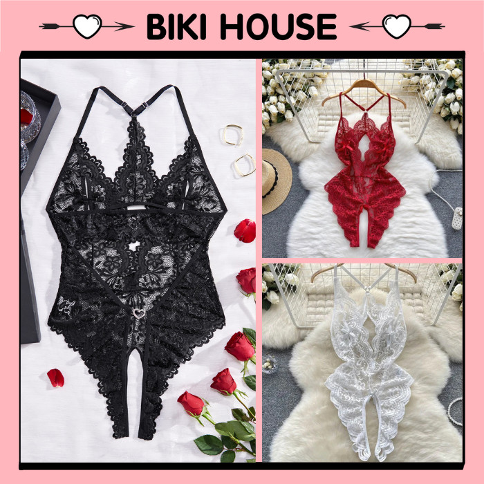 Bodysuit ren hoa xẻ ngực sexy gợi cảm đồ ngủ liền thân hở đũng quyến rũ đáng yêu BIKI HOUSE N940