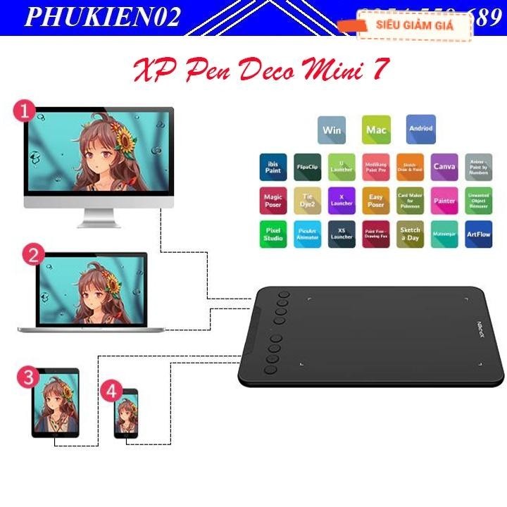 Bảng Vẽ Điện Tử XP-PEN Deco Mini7 Android Hỗ Trợ Cảm Ứng Nghiêng. XP-Pen Deco Mini 7 kết nối điện th