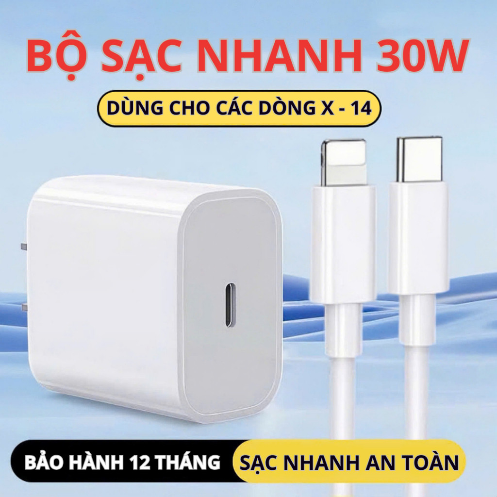 Bộ sạc nhanh PD 30W cho IP 17 16 15 14 13 12 11 Pro Max XS XR X 8 7 6 Phụ kiện, Bảo hành 1 Đổi mới 1
