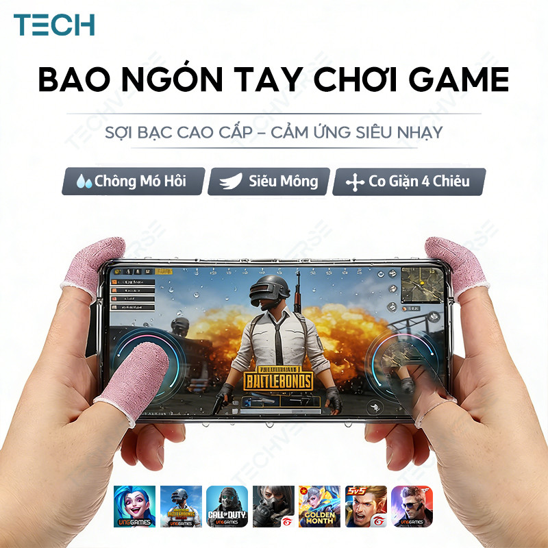 Bao Ngón Tay Chơi Game Sợi Bạc Siêu Mỏng Chống Mồ Hôi Cảm Ứng PUBG Free Fire Liên Quân COD Mobile