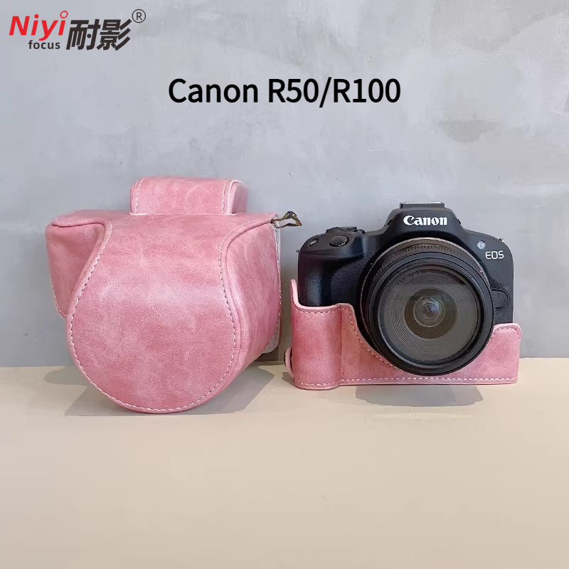 Canon EOS R50 PU Camera Full Ốp Lưng Túi Cho Canon R50 R100 Retro Da Bảo Vệ Camera Bao Da