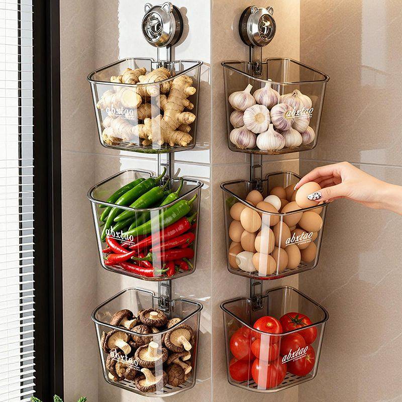 Kitchen Ginger and Garlic Storage Box Storage Punch-Free Wall Vegetable Suction Cup Wall-Mounted Sto